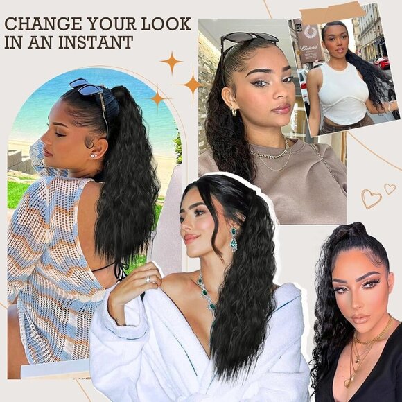 Long Wavy Synthetic Ponytail Extension Heat Resistant 18 Inch Black Women main image 4
